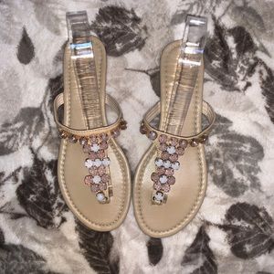 Black Rivet Gold Rhinestone Thong Sandals Size 9.5
